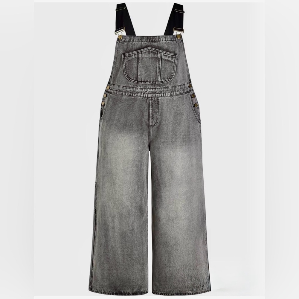CIDER Women Plus Size Denim Overall Wide Leg with Pockets size 1x washed black